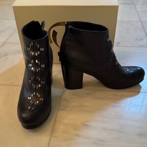 Black Ankle Boots with Silver Accents